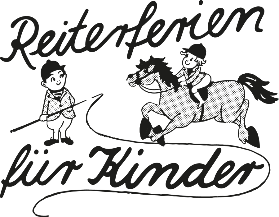 Zeichnung: Reitlehrer mit Longe und Kind auf dem Pony, „Reiterferien für Kinder“